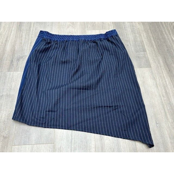 Soncy Mini Skirt Ruched Side Asymmetric Hem Unlined Pinstriped Blue 3 (22/24) - Picture 2 of 8